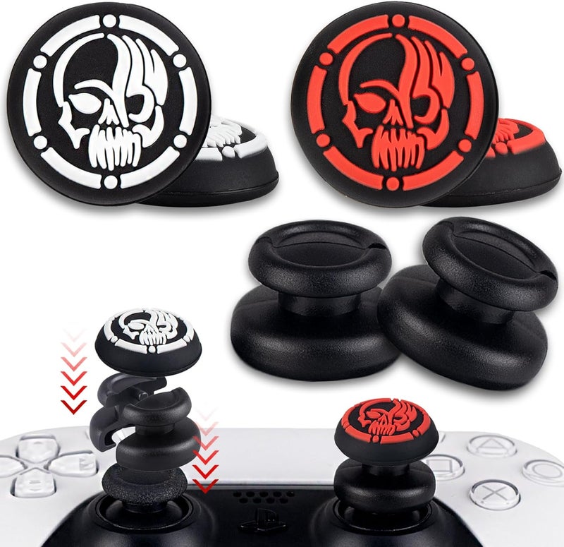 PlayRealm NO Falling Off Thumbstick Extender x 2 & Thumb Grip x 4 for PS5 & PS4 Controller (Skulls pack) - Image 1